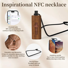 NFC Bible Necklace Cross Necklace Tap to display Daily Bible Verse Wooden Faith Necklace Christian Daily Bible Verse