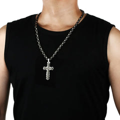Catholic Spanish Bible Cross Pendants Necklace Stainless Steel Byzantine Link Chain Necklaces Bible Prayer Male Jewelry Gift