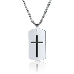 Joshua 1:9 Bible Men's Necklace Dog Tag Cross Pendant Stainless Steel Scripture Religlious Necklaces for Men Male