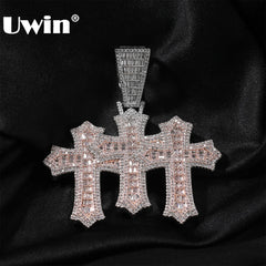UWIN Stacked Baguettecz Cross Pendant Necklaces for Men Iced Cubic Zirconia Fashion Charms Necklace Jewelry for Gift