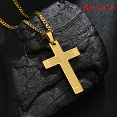 Bible Cross Necklace Gold color Stainless Steel Pendant & Chain For Men Gift Christian Jewelry 60cm Chain Length