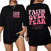 Faith Over Fear Shirt 2024 Christian Oversized Shirts Religious Bible Verse Long Sleeve Jesus T-Shirt
