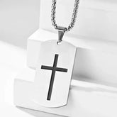 Joshua 1:9 Bible Men's Necklace Dog Tag Cross Pendant Stainless Steel Scripture Religlious Necklaces for Men Male
