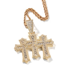 UWIN Stacked Baguettecz Cross Pendant Necklaces for Men Iced Cubic Zirconia Fashion Charms Necklace Jewelry for Gift