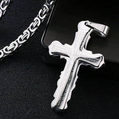 Catholic Spanish Bible Cross Pendants Necklace Stainless Steel Byzantine Link Chain Necklaces Bible Prayer Male Jewelry Gift