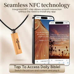 NFC Bible Necklace Cross Necklace Tap to display Daily Bible Verse Wooden Faith Necklace Christian Daily Bible Verse