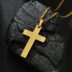 Bible Cross Necklace Gold color Stainless Steel Pendant & Chain For Men Gift Christian Jewelry 60cm Chain Length