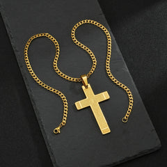 Bible Cross Necklace Gold color Stainless Steel Pendant & Chain For Men Gift Christian Jewelry 60cm Chain Length
