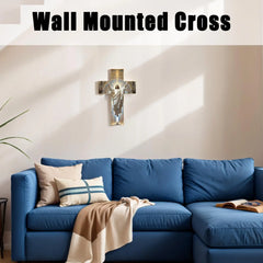 Cross for Wall Christian Wooden Home Decor Retro Blessed Church Hanger Decoration for Christmas Entryway Hallway Bedroom Office