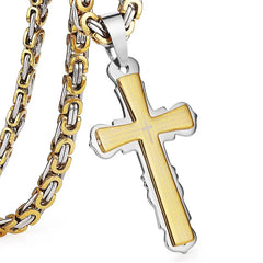 Catholic Spanish Bible Cross Pendants Necklace Stainless Steel Byzantine Link Chain Necklaces Bible Prayer Male Jewelry Gift