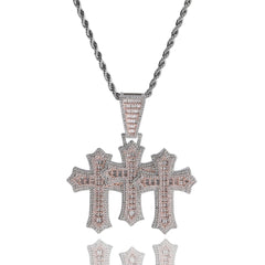UWIN Stacked Baguettecz Cross Pendant Necklaces for Men Iced Cubic Zirconia Fashion Charms Necklace Jewelry for Gift