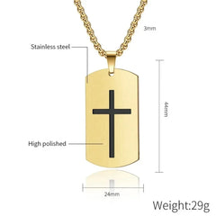 Joshua 1:9 Bible Men's Necklace Dog Tag Cross Pendant Stainless Steel Scripture Religlious Necklaces for Men Male