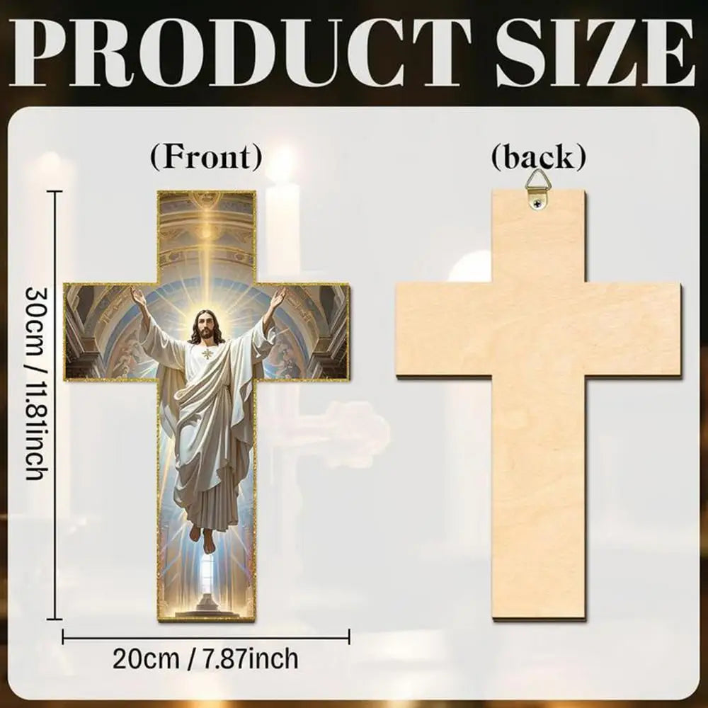 Cross for Wall Christian Wooden Home Decor Retro Blessed Church Hanger Decoration for Christmas Entryway Hallway Bedroom Office