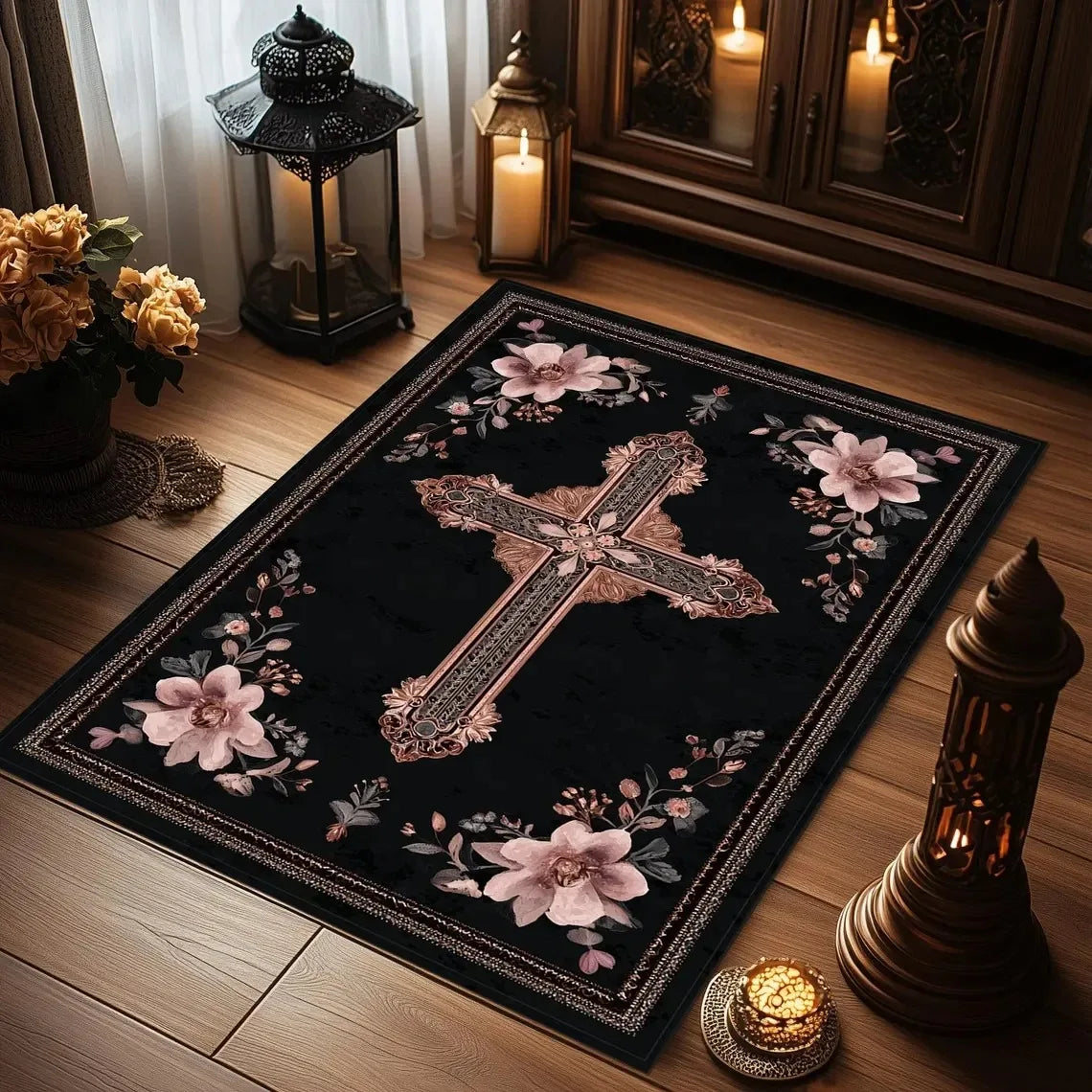 Christian Prayer Themed Area Mat Traditional Abstract Carpet Home Decor Rug for Living Room, Bedroom, Indoor/Outdoor Decor